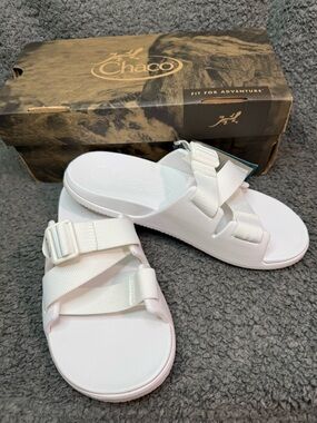 Chaco White Adjustable Dual-Strap Slide Sandals